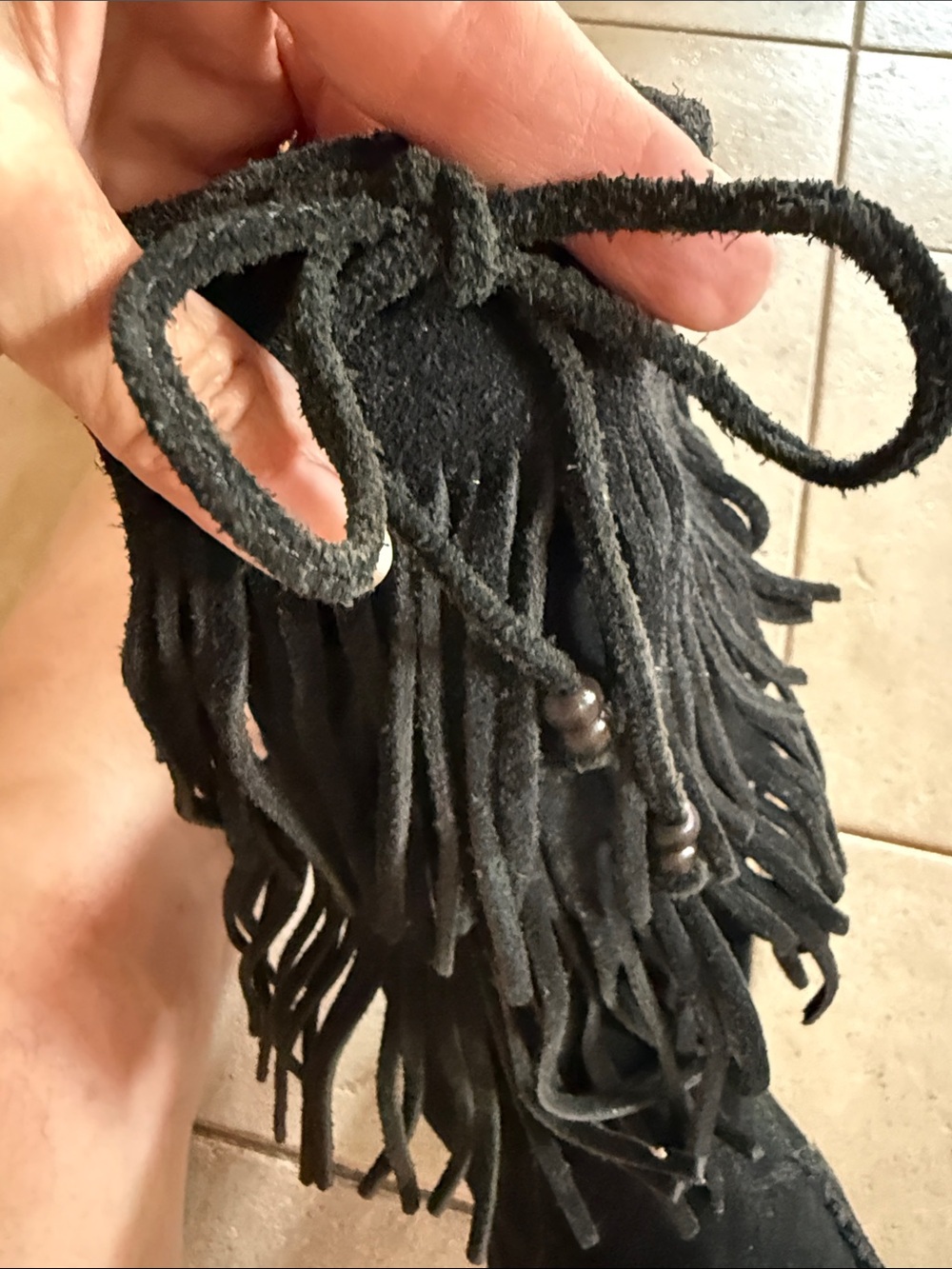Minnetonka Black Suede Fringe Women's Boots Size 10 - Picture 11 of 12